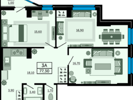 Продается 3-комнатная квартира ЖК Акватория, литер 2, 76.85  м², 11143250 рублей