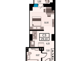 Продается Студия ЖК Рубин, литер 3, 28.6  м², 5434000 рублей