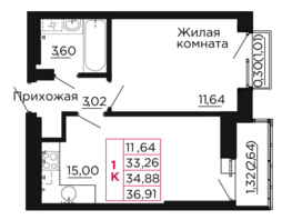 Продается 1-комнатная квартира ЖК Вишневый сад, дом 2.1, 34.88 м², 4639040 рублей