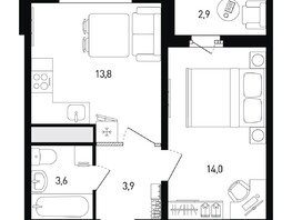 Продается 1-комнатная квартира ЖК 5 элемент Аске, лит 5-12 стр.2, сек.3,4,5,6, 36.8  м², 5210880 рублей