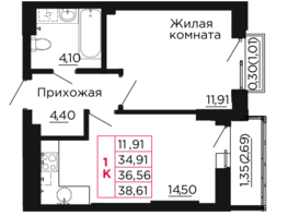 Продается 1-комнатная квартира ЖК Вишневый сад, дом 2.1, 36.56  м&sup2;, 4789360 рублей