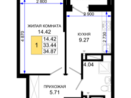 Продается 1-комнатная квартира ЖК Октябрь Парк, 1.2, 34.87  м², 4707450 рублей