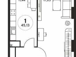 Продается 1-комнатная квартира ЖК Гринсайд, 5.1-5.5, 44.99  м², 6310000 рублей