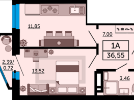 Продается 1-комнатная квартира ЖК Royal Towers (Роял Тауэрс), литер 4, 36.55  м², 4970800 рублей