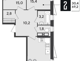 Продается 2-комнатная квартира ЖК Парк Победы 2, литера 28, 69.2 м², 9840240 рублей