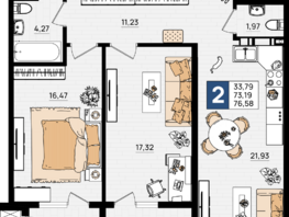 Продается 2-комнатная квартира ЖК Резиденция морей, корпус Д, 76.58 м², 15316000 рублей