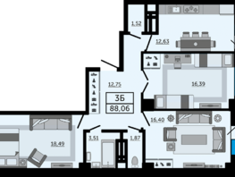 Продается 3-комнатная квартира ЖК Four Premiers (Фор Примьерс), 3, 88.06  м², 10743320 рублей