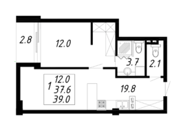 Продается 1-комнатная квартира ЖК Парк-Озеро, 39 м²
