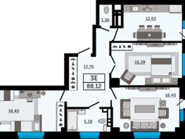 Продается 3-комнатная квартира ЖК Four Premiers (Фор Примьерс), 2, 88.14  м², 12251460 рублей