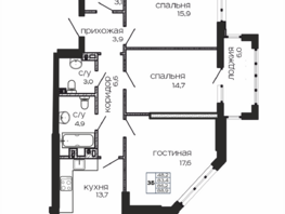 Продается 3-комнатная квартира ЖК Театрал, 88.9  м², 19380200 рублей