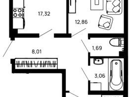 Продается 2-комнатная квартира ЖК Долина, Литер 3, 60.52 м², 7141360 рублей