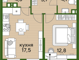 Продается 1-комнатная квартира ЖК DOGMA PARK (Догма парк), литера 18, 44.4 м², 6487640 рублей