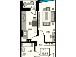 Продается 1-комнатная квартира ЖК Рубин, литер 3, 39  м², 7605000 рублей