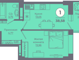 Продается 1-комнатная квартира ЖК Сокольники, литера 7, 38.48  м², 5002400 рублей