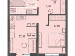 Продается 1-комнатная квартира ЖК Теплые края, литер 9, 38.66  м&sup2;, 4639200 рублей