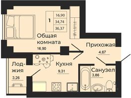 Продается 1-комнатная квартира ЖК МЕЧТА, дом 1, 36.57  м², 3876420 рублей