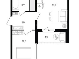 Продается 1-комнатная квартира ЖК 5 элемент Аске, лит 5-11 стр.1, сек.1,2,3,4, 34.6  м², 4906280 рублей