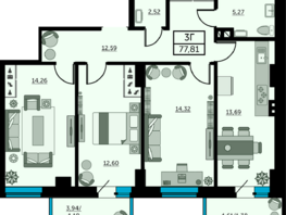 Продается 3-комнатная квартира ЖК Сердце Ростова 2, литер 8, 77.08  м², 11099520 рублей