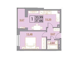 Продается 1-комнатная квартира ЖК Зеленый город, 37.44  м²