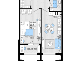 Продается 1-комнатная квартира ЖК Резиденция морей, корпус Б, 48.71  м², 12007015 рублей