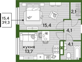 Продается 1-комнатная квартира ЖК DOGMA PARK (Догма парк), литера 13, 39.3 м², 6818550 рублей