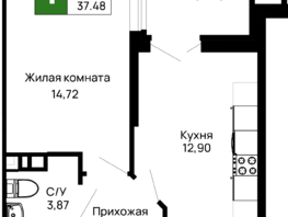 Продается 1-комнатная квартира ЖК Долина, Литер 1, 37.48  м², 4535080 рублей