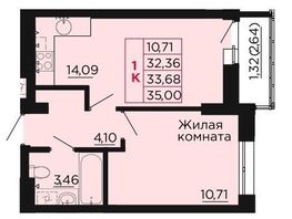 Продается 1-комнатная квартира ЖК Вишневый сад, дом 2.1, 33.68 м², 4210000 рублей