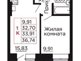 Продается 1-комнатная квартира ЖК Вишневый сад, дом 3, 33.91  м², 4323525 рублей