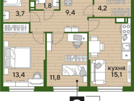 Продается 2-комнатная квартира ЖК DOGMA PARK (Догма парк), литера 19, 59.4 м², 7989300 рублей