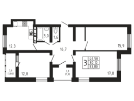 Продается 3-комнатная квартира ЖК Море Море, 83.8  м², 14732040 рублей