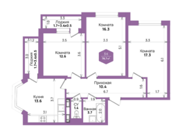 Продается 3-комнатная квартира ЖК Бауинвест, литера 6.1, 78.7  м², 11767866 рублей