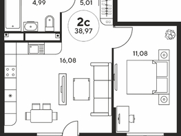 Продается 2-комнатная квартира ЖК Гринсайд, 5.1-5.5, 38.73  м², 6630000 рублей