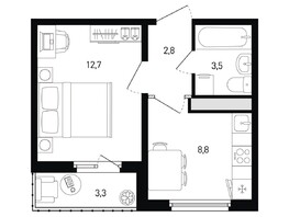 Продается 1-комнатная квартира ЖК 5 элемент Аске, лит 5-11 стр.2, сек.5,6, 29.5  м², 3619650 рублей