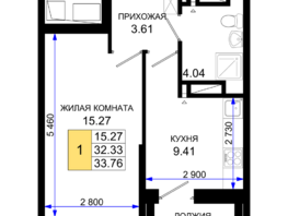 Продается 1-комнатная квартира ЖК Октябрь Парк, 2.1, 33.76  м², 4388800 рублей