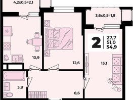 Продается 2-комнатная квартира ЖК Родной дом 2, литера 1, 54.9  м², 6857600 рублей