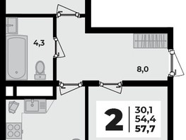Продается 2-комнатная квартира ЖК Родной дом 2, литера 1, 57.7  м², 7320200 рублей