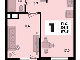 Продается 1-комнатная квартира ЖК Родной дом 2, литера 3, 37.3  м², 4973600 рублей