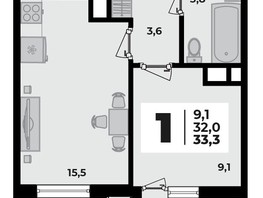 Продается 1-комнатная квартира ЖК Родной дом 2, литера 3, 33.3  м², 4445600 рублей