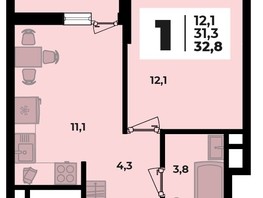Продается 1-комнатная квартира ЖК Родной дом 2, литера 3, 32.8  м², 4248400 рублей