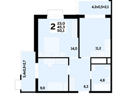 Продается 2-комнатная квартира ЖК МЕГАСИТИ, литера 1.2, 50.1  м², 7419760 рублей