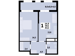 Продается 1-комнатная квартира ЖК МЕГАСИТИ, литера 1.1, 43.1 м², 6477070 рублей