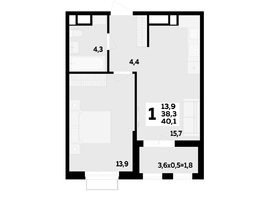Продается 1-комнатная квартира ЖК МЕГАСИТИ, литера 1.2, 40.1 м², 6152280 рублей