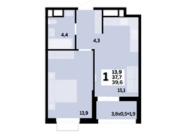 Продается 1-комнатная квартира ЖК МЕГАСИТИ, литера 1.2, 39.6 м², 6075880 рублей