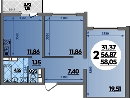 Продается 2-комнатная квартира ЖК Предгорье ЛАГО-НАКИ, литера 7, 58.05  м², 6272000 рублей