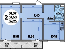 Продается 2-комнатная квартира ЖК Предгорье ЛАГО-НАКИ, литера 7, 59.96 м², 6646000 рублей