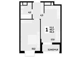 Продается 1-комнатная квартира ЖК МЕГАСИТИ, литера 1.2, 42.3 м², 6695710 рублей