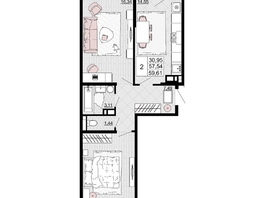 Продается 2-комнатная квартира ЖК Дружба, 2, 59.61 м², 7689690 рублей