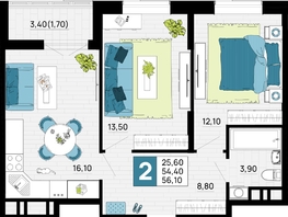 Продается 2-комнатная квартира ЖК Традиции, Литер 1, 56.1 м², 7854000 рублей