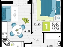 Продается 1-комнатная квартира ЖК Традиции, Литер 1, 35.4  м², 4956000 рублей