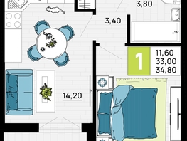 Продается 1-комнатная квартира ЖК Традиции, Литер 1, 34.8  м², 4872000 рублей